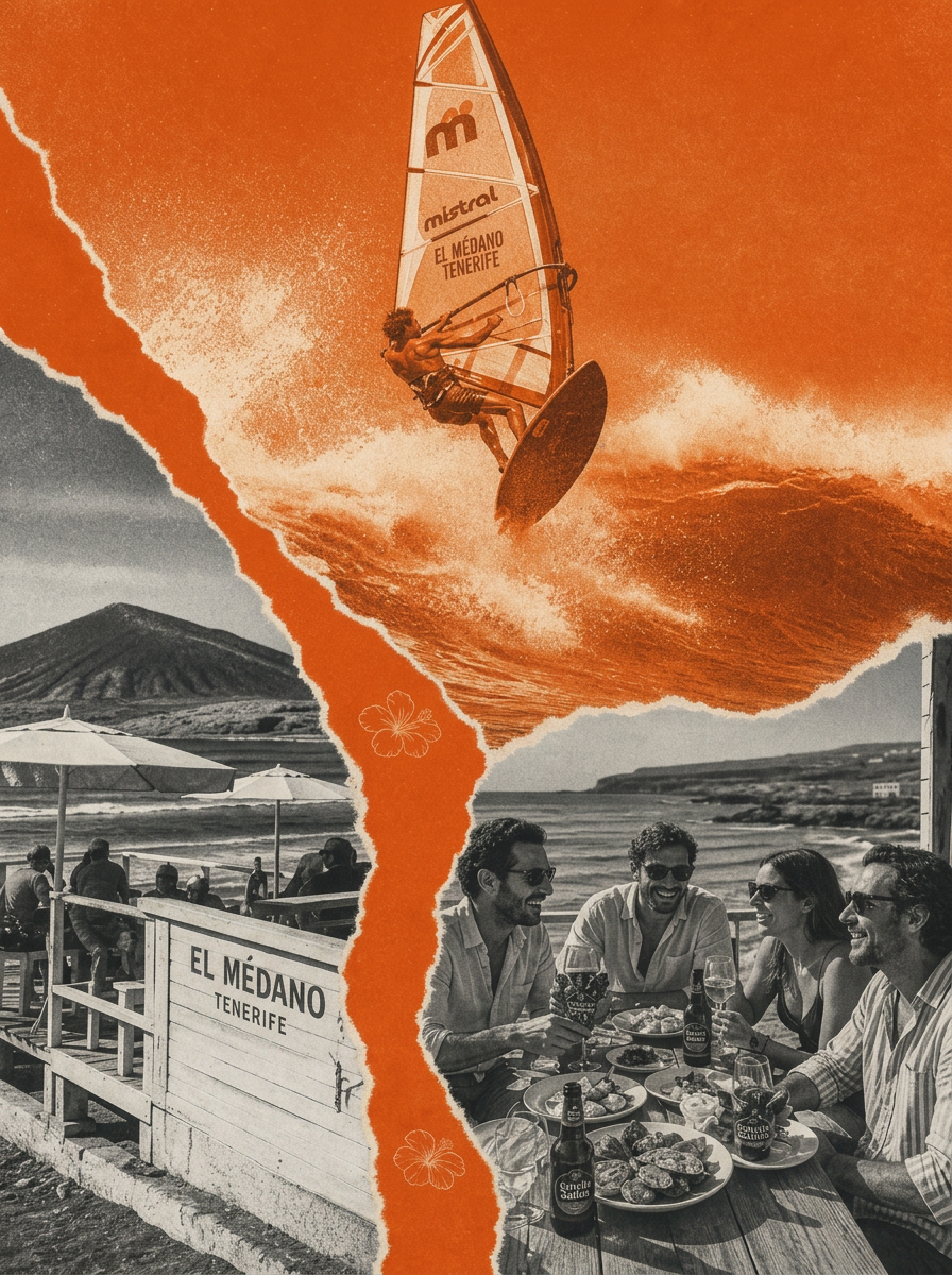 Flashpoint El Médano — Windsurfer, Deck mit Vulkan, Freunde mit Estrella